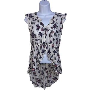 True Craft Floral Sleeveless Top High‎ Low Button Down Blouse Boho Cottagecore S